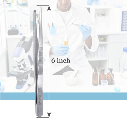 Dissecting Tissue Thumb Forceps Tweezers 6" (15.24 cm), Blunt 1x2 Rat Tooth Straight Stainless Steel...