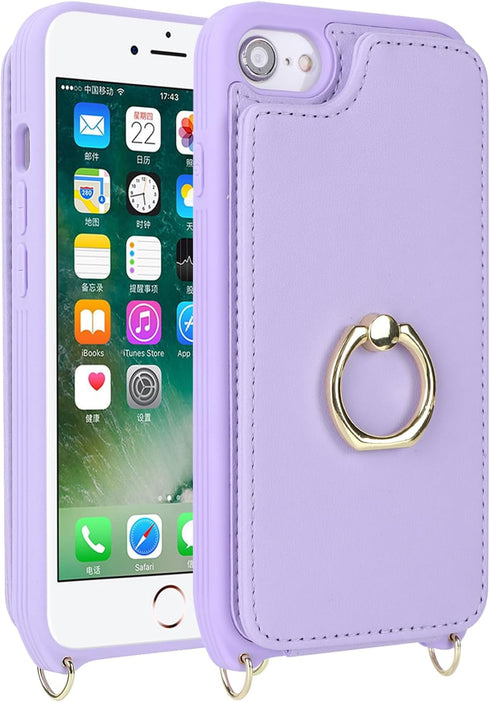 for iPhone 7/8/SE 2020/SE 2022 Case with Card Holder and Strap for Women,Crossbody Lanyard,Kickstand Ring Stand,Snap Clasp,Phone Wallet Cases 4.7 ...