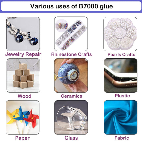 B7000 Adhesive Rhinestones Glue for Crafts, 2PCS 110ml / 3.7 fl oz B7000 Clear Glue with 5 Dotting Pen Tool, Wax Pencil and Tweezer, Jewelry Glue ...