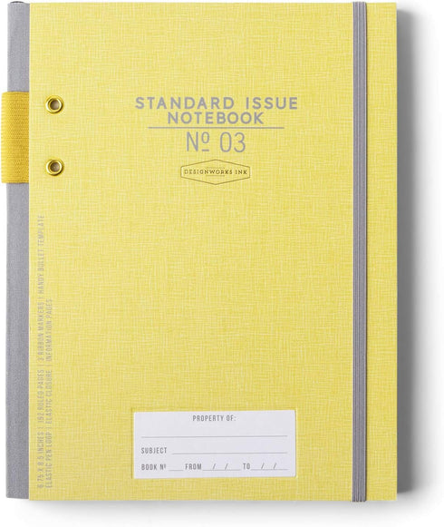 DesignWorks Ink Standard Issue Yellow Planner Notebook No. 3 Journal with Lined Pages, Elastic Closure, Pen Holder, and 3 Ribbon Marker for Work, ...