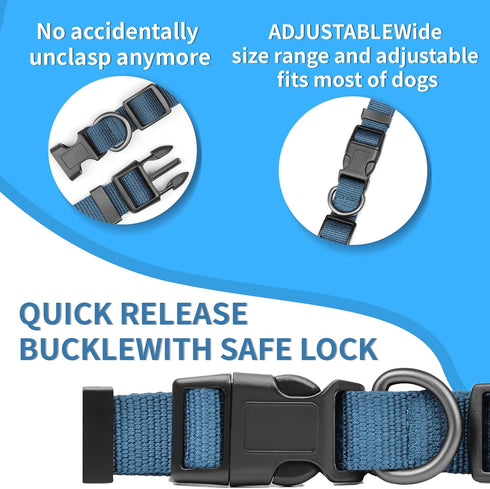 Blue Dog Collar and Leash Set, Breathable Bamboo Fiber Adjustable Dog Collar and 4Ft Dog Leash for Medium Dog Daily Walking...