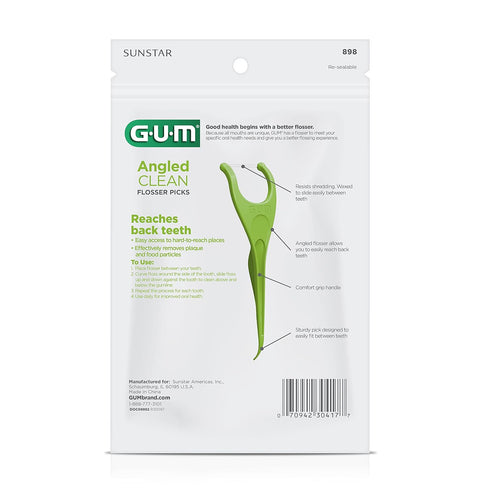 GUM Angled Floss Picks, Perfect for Tight Teeth, Extra Strong Shred-Resistant Dental Floss, Angled for Easy Reach, Dental Flossers for Adults, Fre...
