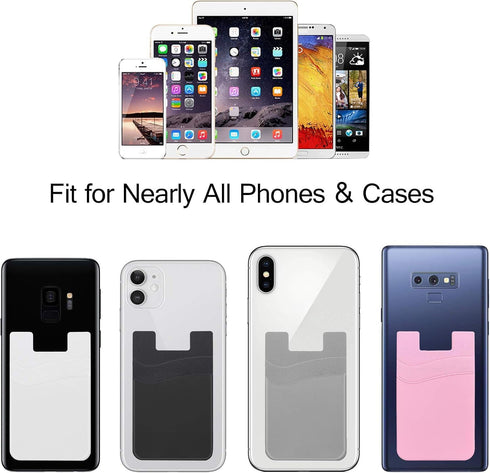 SS Card Holder for Back of Phone, Cell Phone Wallet Stick-on Credit Card Sleeve Pocket Silicone Pouch Compatible for iPhone, Samsung Galaxy and Mo...
