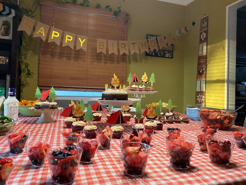 LaVenty Camping Cupcake Toppers Camping Birthday Party Decor Woodlands Party Decor Happy Camper Party Decor Lumberjack Party Decor...
