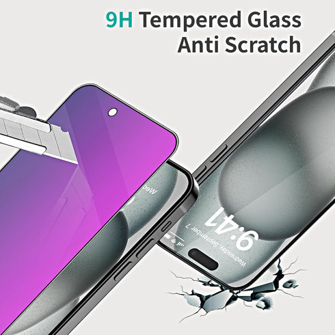 2 Pack Purple Privacy Screen Protector for iPhone 15 6.1 inch, 9H Anti-Spy Tempered Glass, Easy Installation, High Sensitivity, Case Friendly...