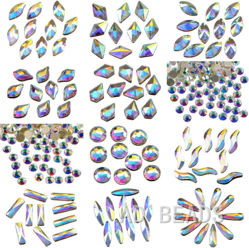 AD Beads 300 Pieces Flat Back Gems 11 Shapes Crystal Rhinestones 12 Sizes Rhinestones for Crafts Nail Face Art Clothes Shoes Bags DIY(Clear AB)...
