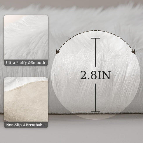Ashler Faux Fur Rug, Fluffy White Small Sheepskin Rug, Ultra Soft 2x3 Ft Mat, Machine Washable Shag Mats, Nursery Throw for Bed, Living, Kids Room...