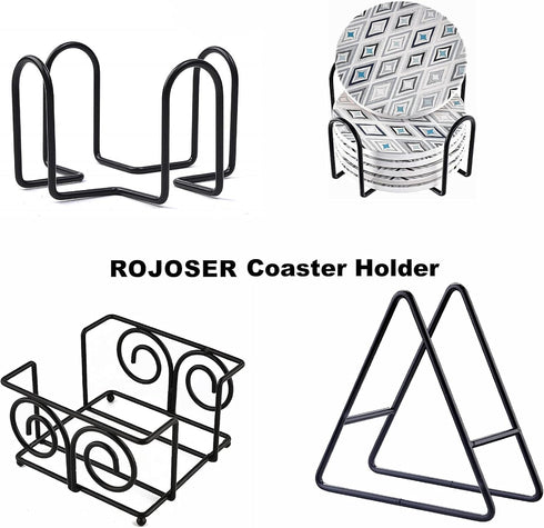 3PC Kocent Vintage Coaster Holder Black Iron Metal Holder Storage Caddy for Both Round and Square Coasters Fit 4 to 9 Pieces Coasters,4.3 Inch...