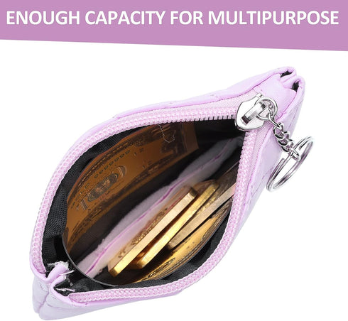 Coin Purse, Rhombus Embroidery PU Zipper Coin Purse Portable Wallet Short Ladies Coin Purse Zippered Keychain Mini Coin Bag for Women & Men Coin W...