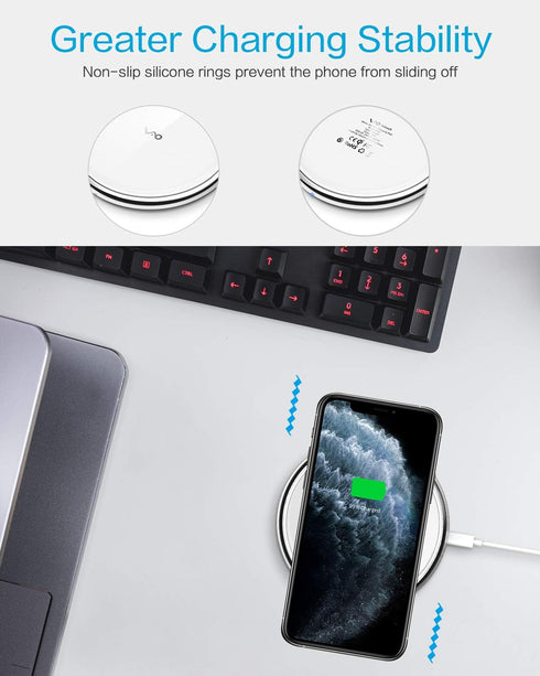 Fast Wireless Charger,Vebach Wireless Charging pad Compatible with IPH 15/14/13/12 Pro Max/12/13/12 Mini/SE/11/11 Pro/XS,Galaxy S20 S10 S9 S8, Not...