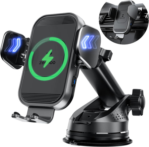 ZeeHoo Wireless Car Charger,15W Qi Fast Charging Auto-Clamping Car Mount, Dash, Air Vent Phone Holder Smart Sensor Auto Charging Cradle for iPhone...
