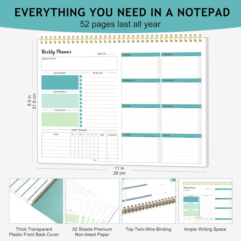 Weekly To Do List Notepad, Weekly Planner Undated, Habit Tracker Journal, Weekly Planner Notepad, Desk Calendars, Goals Organizers, for Men and Wo...