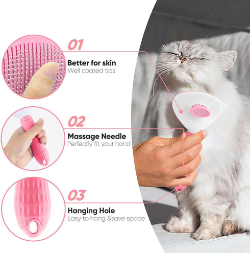 Cat Brush Self Cleaning Slicker Brush with Release Button, Dog Shedding Brush for Grooming, Cat Comb Pet Massage Tool Suitable for Long or Short P...