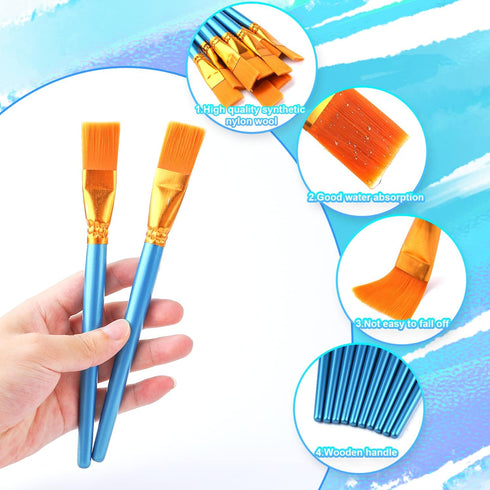 AIEX 10pcs Flat Paint Brushes 1 Inch Wide, Watercolor Acrylic Paint Brush Bulk Synthetic Nylon Oil Painting Brushes for Artists Professional Amate...