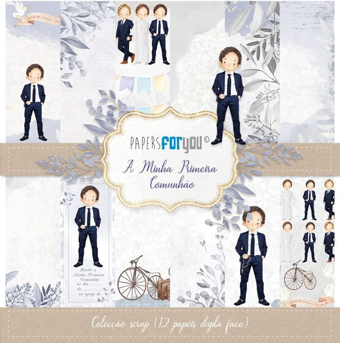 Papers For You - Scrapbooking Paper Kit in Portuguese | "A Day of Illusion Brown Haired Boy" Collection | Includes 12 Double Sided Papers with Var...