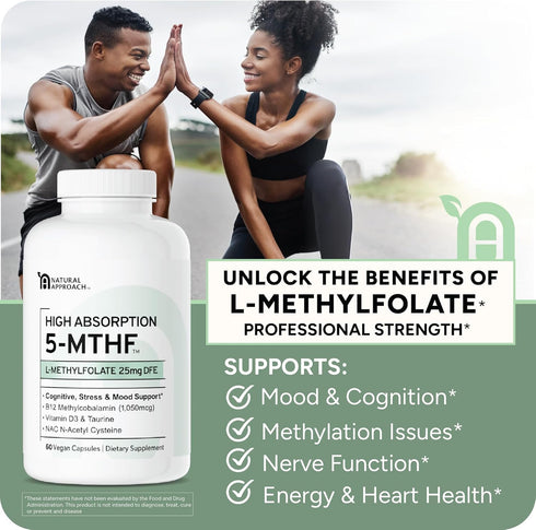 L-Methylfolate 15mg (Bioactive B9 Folate) plus Methyl B12, D3, Taurine & NAC | Professional Strength Active 5-MTHF Supplement | Supports Mood, Ner...