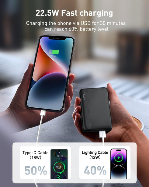 Portable Charger with Built in Cords, Ultra-Compact 22.5W PD & QC 3.0 Fast Charging 10000mAh USB C Power Bank,Small LED Display Phone Battery Pack...