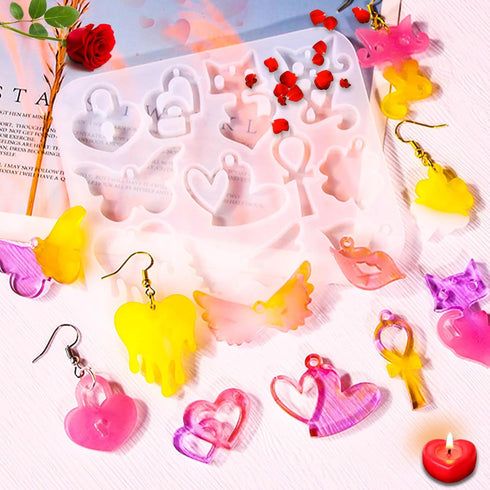 5 Packs Valentine's Day Earring Resin Silicone Molds Kit, Love Heart Shape Resin Mold with 300Pcs Earring Hook Jump Ring for Epoxy Resin Casting D...