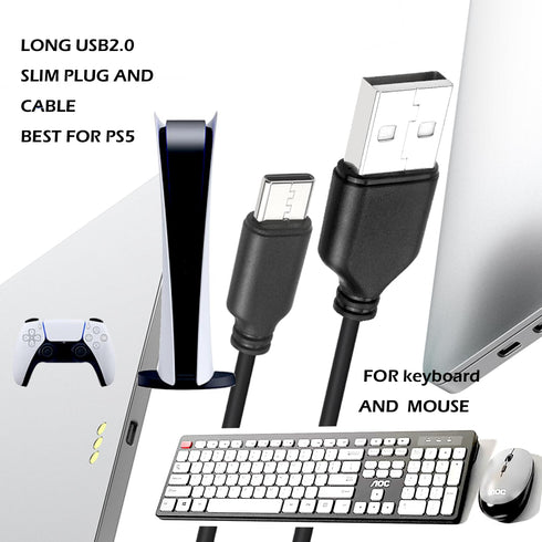 Slim USB C to USB A 20ft Cable, Long USB2.0 Cable USB A to Type C Fast Charging Long Charging Cable for PS5, Keyboard, Mouse and More! The Wire Di...