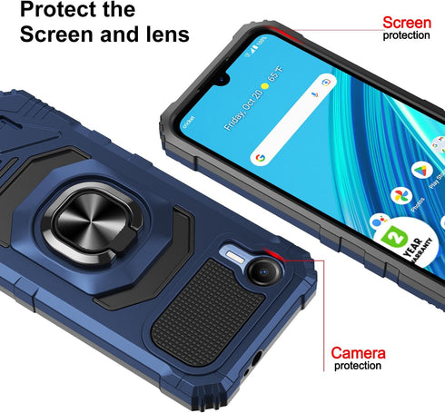 for Cricket Debut S2 Case, Att Calypso 4 Case with Tempered Glass Screen Protector,Ring Kickstand,Military Grade Heavy Duty Shockproof Protective ...