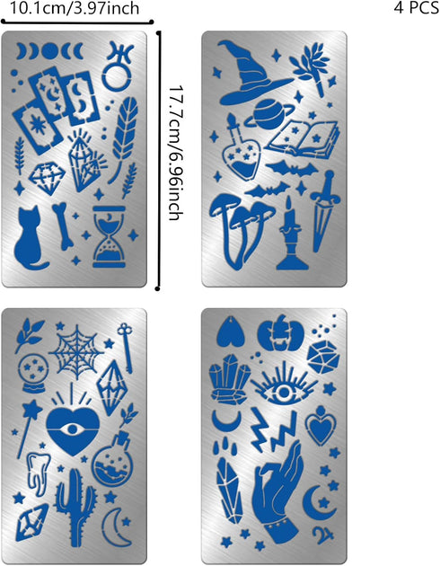 FINGERINSPIRE 4 Pcs Magic Theme Metal Stencils Template, Stainless Steel Drawing Painting Stencils for Card Making Scrapbooking DIY Etched Dies Ha...