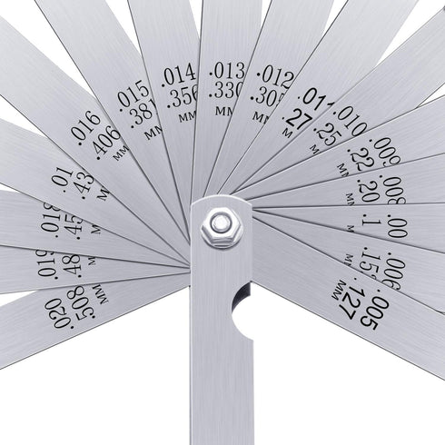 Stainless Steel Feeler Gauge Dual Marked Metric and Imperial Measuring Tool (0.005/0.127-0.02/0.508 mm, 16 Blades)...