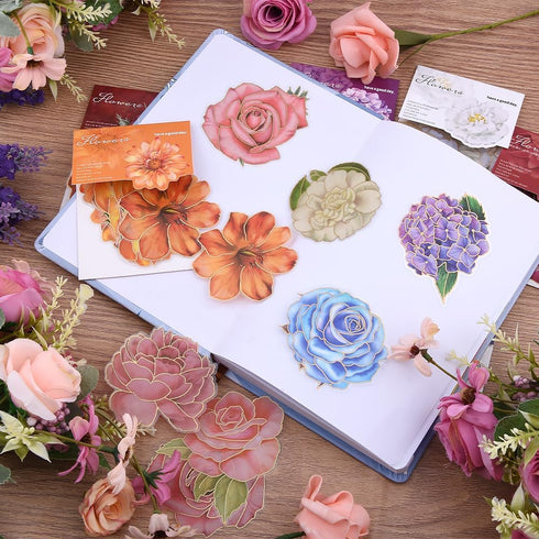80pcs Floral Stickers,Flower Stickers,Scrapbook Stickers,Holographic Sticke for Large Floral Stickers Journal Supplies Aesthetics with Sticker Scr...