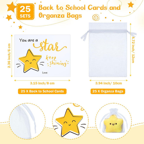 25 Sets Back to School Gifts Star Keychain Cute Plush Star Keychains You Are a Star Cards Organza Bags for School Students...