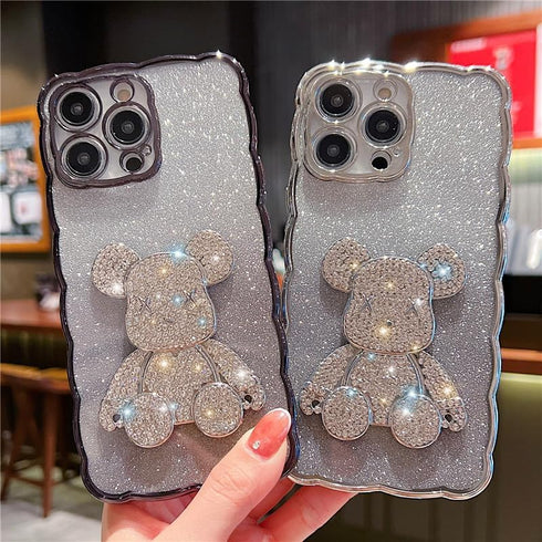 Compatible with iPhone 15 Pro Max Cute Case, Sparkle Diamond Rhinestone Design Bear with Separated Glitter Paper, Luxury Shiny Bling Soft Shockpro...