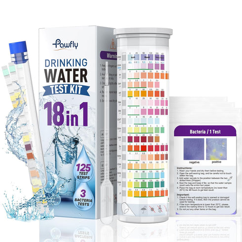 Pawfly 18 in 1 Drinking Water Test Kit, 125 Strips for Tap Water Well Swimming Pool Aquarium Spa, Home Water Quality Test Strips for pH Hardness C...