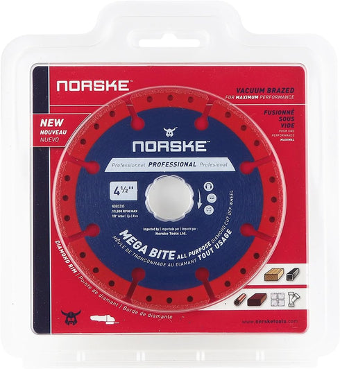 Norske Tools NDBS335 4.5 inch Mega Bite Diamond Vacuum Brazed Cutoff Wheel 7/8 inch Bore for Cutting in Wood, Tubular Metals, Non-Ferrous Metals, ...