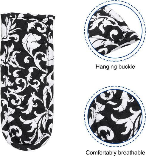 uxcell 2Pcs Pan Handle Sleeve, Pot Handle Covers Heat Resistant Iron Skillet Handle Covers for Kitchen Baking Cooking Supplies, Black Flower Patte...
