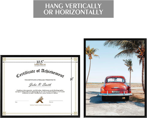 Golden State Art, 8.5x11 Aluminum Frame, Real Glass, Metal Frame for 8.5 by 11 inch Document, Certificate, Diploma. with Easel Stand (Black 1pack)...