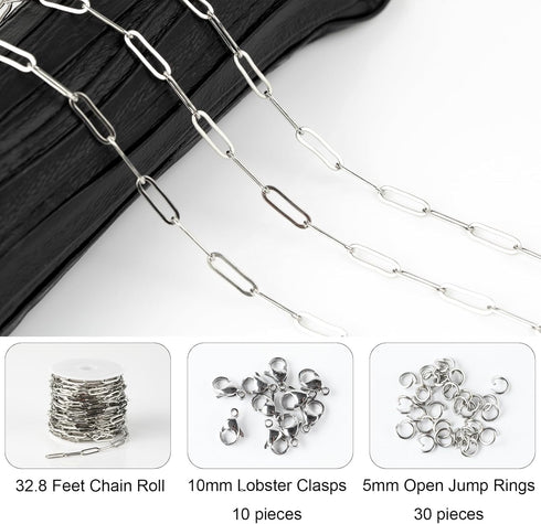 Jabogrii 16.4 Feet Silver Stainless Steel Chain for Jewelry Making Paperclip Oval Women Necklace Bracelet DIY Craft Jewelry Making Chains...