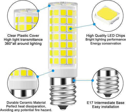 TAIYALOO E17 LED Bulb Dimmable, 7W Microwave Oven Bulb, Daylight White 6000K, 60W Halogen Bulb Replacement for Microwave, Over Stove Appliance, Ra...