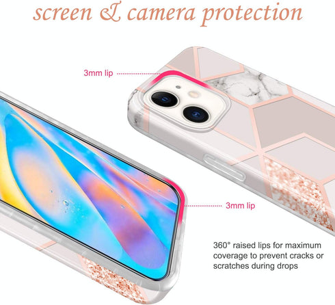 JAHOLAN Bling Glitter Sparkle Case Compatible with iPhone 12 Mini Marble Design Clear Bumper TPU Soft Rubber Silicone Cover Phone Case 5.4 inch - ...