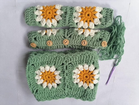 Crochet Steering Wheel Cover,Sunflower Crochet Steering Wheel Cover,Car Steering,Steering Wheel Cover for Women (C A+ 2 Belt Cover)...