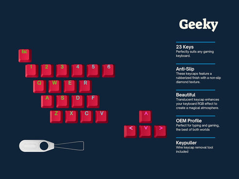 Rubberized Keycap Set | Double shot Translucent | ABS + TPR | OEM Profile for Mechanical Gaming Keyboard (Red, 23 Keys)...