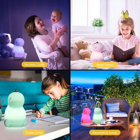 VSATEN Dinosaur Night Light for Kids, Color Changing Silicone Baby Night Light with Touch Sensor for Kids' Bedroom, USB Rechargeable LED Bedside N...