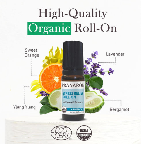 Pranarom - Aromacalm Stress Relief Roll-On (8ml) - Contains Sweet Orange, Bergamot, Lavender - 100% Organic & Natural Essential Oil Blend for Rela...