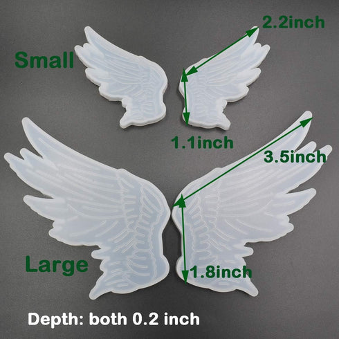 2Pairs Angel Wings Molds Left & Right Wings Epoxy Resin Casting Silicone Mold, 1Pair Large 3.5 x 1.8" & 1Pair Small 2.2 x 1.1"...