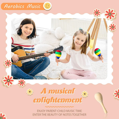 Leitee 6 Pcs DIY Mini Wooden Maracas Rattles Egg Shaker Kids Musical Party Favor Baby Shaker Sand Hammer Toy, Assorted Designs, Maracas for Kids, ...