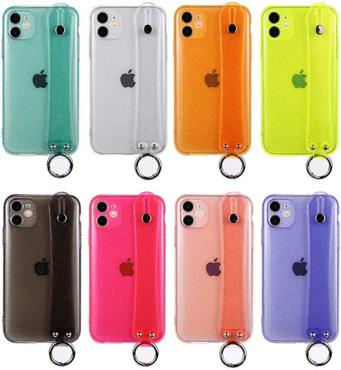 Omorro for iPhone 12 Mini Bling Girly Case, Glitter Candy Color Crystal Clear Cover with Adjustable Hand Finger Strap Kickstand Soft TPU Protectiv...