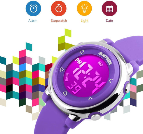 Gosasa Kids LED Digital Electrical Luminescent Silicone Outdoor Sport Waterproof Alarm Children Dress Wrist Watch with Stopwatch for Boys Girls...