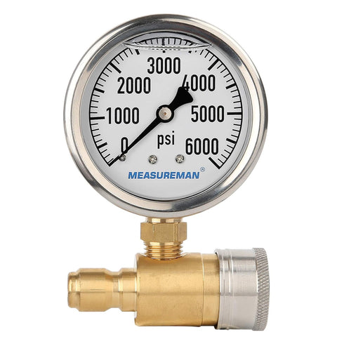MEASUREMAN 2-1/2" Pressure Washer Gauge, Pressure Gauge Kit, 3/8 Inch Quick Connect, 0-6000 PSI, Glycerin Filled...
