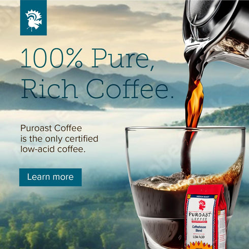 Puroast Low Acid Coffee| House Blend Single Serve Pods | Medium Roast | High Antioxidants & High pH |No Bitter Aftertaste | Reduced Heartburn & GE...