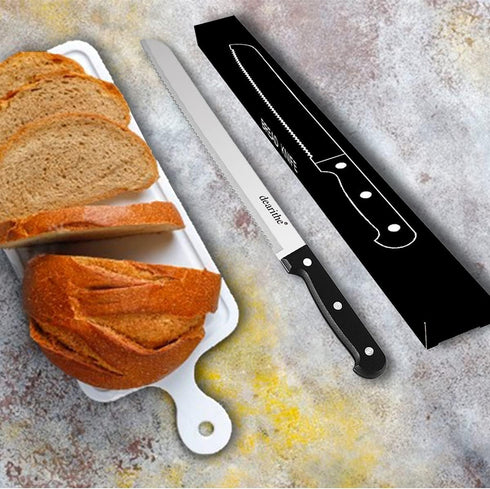 Serrated-Bread Knife 10 Inch, Black Full-Tang and Triple Rivet Stainless Sharp Wavy Edge Wide Bread Cutter, Professional for Slicing Homemade Brea...