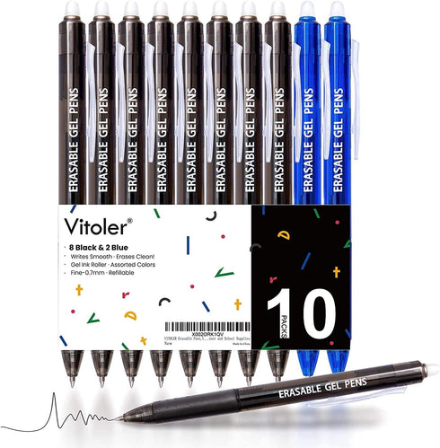 Vitoler Pens,Erasable Pens Black & Blue Gel Pens,0.7mm Fine Point Writing Pens,Black and Blue Pens for School Supplies,Retractable Gel Ink Pens fo...