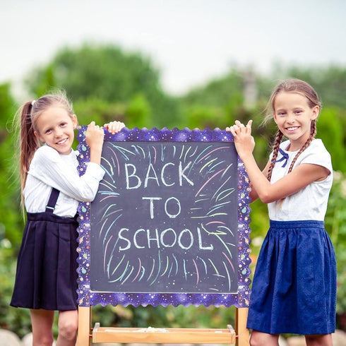 Outer Space Bulletin Board Borders Double-Sided Trim, Boho Galaxy Bulletin Board Decorations Night Sky Border Stickers for School Classroom Office...