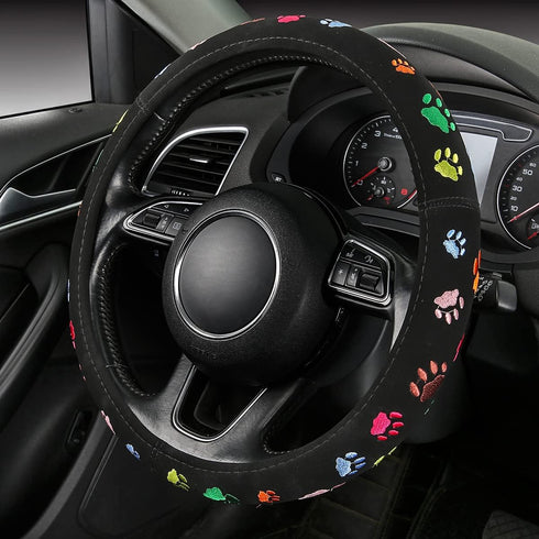 Steering Wheel Cover Embroidery Cute,Pet Paws Stitched,Hand Grip&Breathable,Universal 15 Inch,Suit for Cars,SUV,Black (SWC-Paws)...